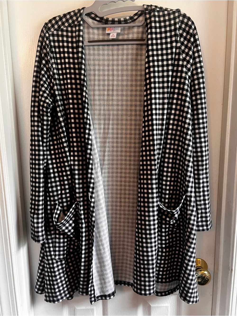 LuLaRoe Black and Cream Gingham Caroline Cardigan